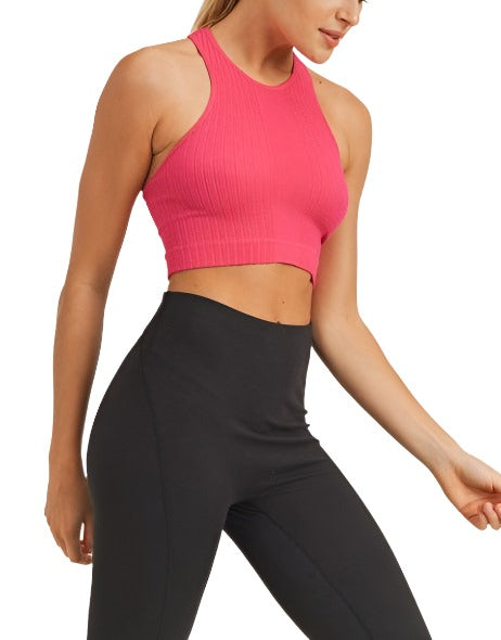 Mono B Seamless Racerback Crop Tank AT2245 - Hot pink - front view