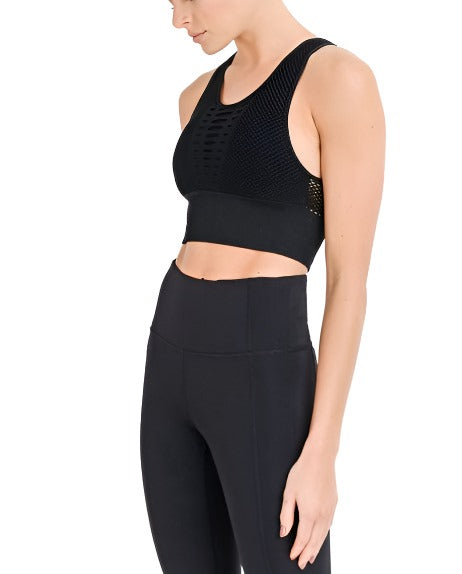 Mono B Laser Cut Sports Bra AT2249 - Black - front view