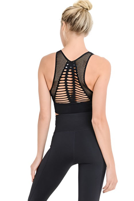 Mono B Laser Cut Sports Bra AT2249 - Black - rear alt view