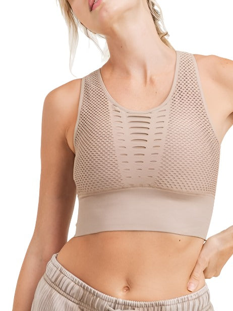 Mono B Laser Cut Sports Bra AT2249 - Mushroom - front alt  view