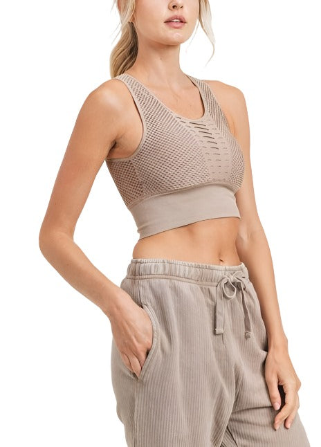 Mono B Laser Cut Sports Bra AT2249 - Mushroom - front  alt view 1