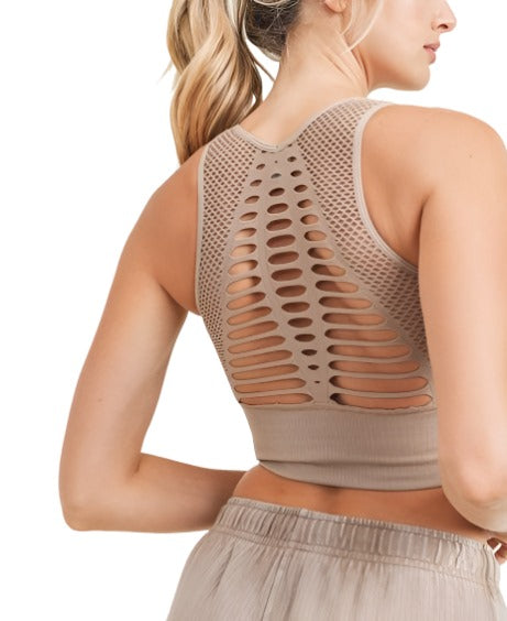 Mono B Laser Cut Sports Bra AT2249 - Mushroom - rear alt view 1