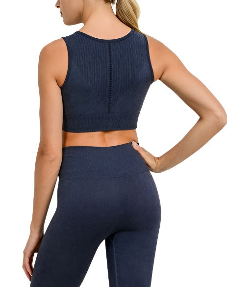 Mono B Seamless Triangle Perforated Sports Bra AT2649 - Black - rear view