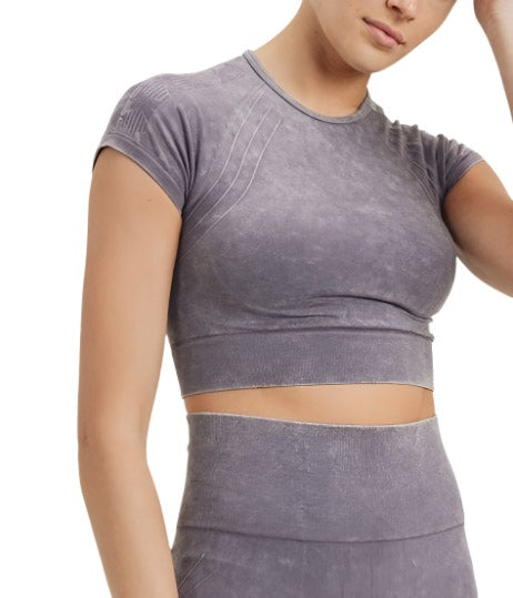 Waves and Crosses Seamless Raglan Crop Top AT2722 Mauve - front alt view