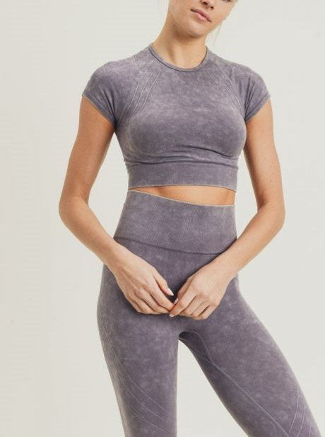 Waves and Crosses Seamless Raglan Crop Top AT2722 Mauve - front view