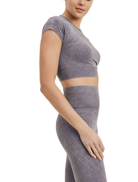Waves and Crosses Seamless Raglan Crop Top AT2722 Mauve - side view