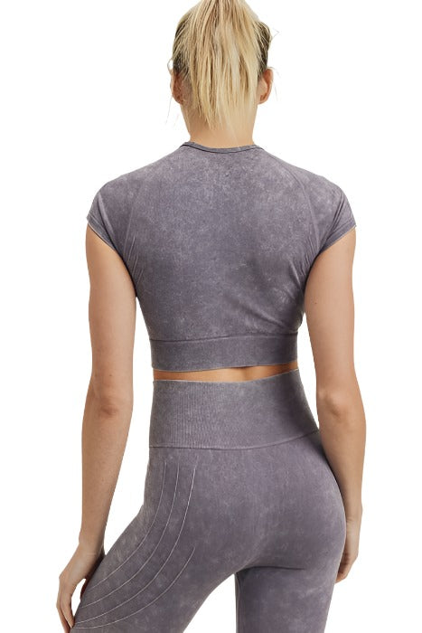 Waves and Crosses Seamless Raglan Crop Top AT2722 Mauve - rear view