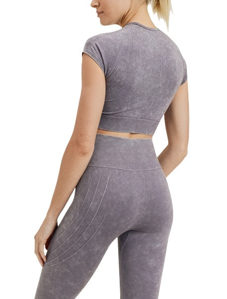 Waves and Crosses Seamless Raglan Crop Top AT2722 Mauve - rear alt  view
