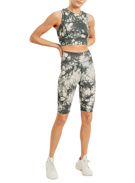 Tie-Dye Cotton Highwaist Bermuda Shorts APH2790 - Nude/Kale  - front alt view