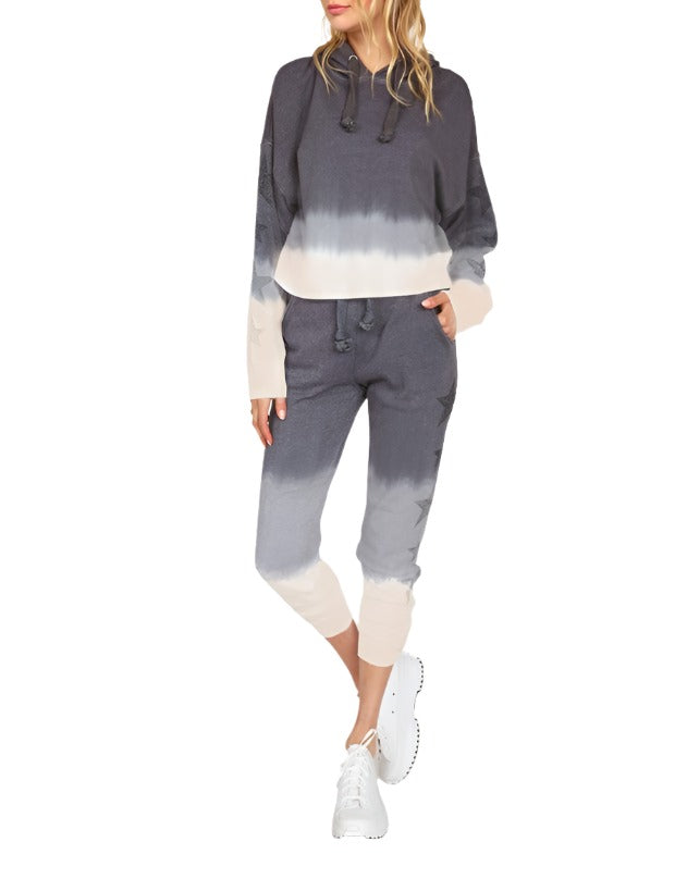 Vintage Havana Rhinestone Star Dip Dye Jogger B9926 - Charcoal - Front Full View