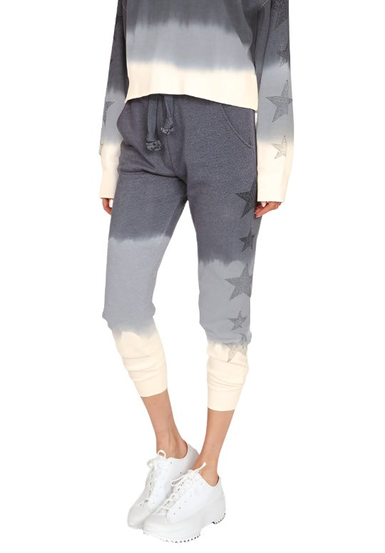 Vintage Havana Rhinestone Star Dip Dye Jogger B9926 - Charcoal - Front View