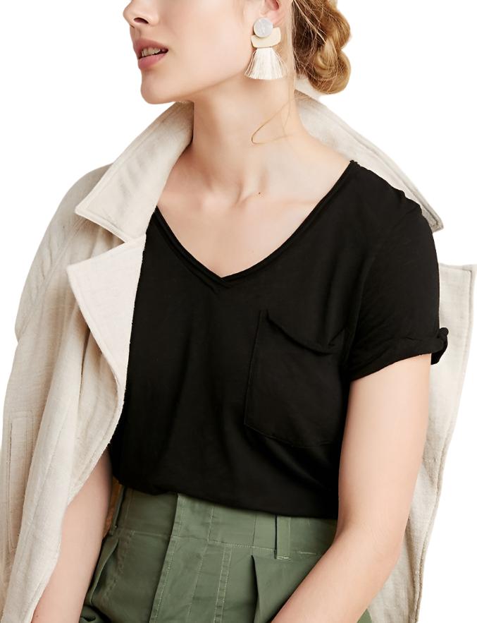 TLA V-Neck Tee Shirt with Pocket - Black - front alt view