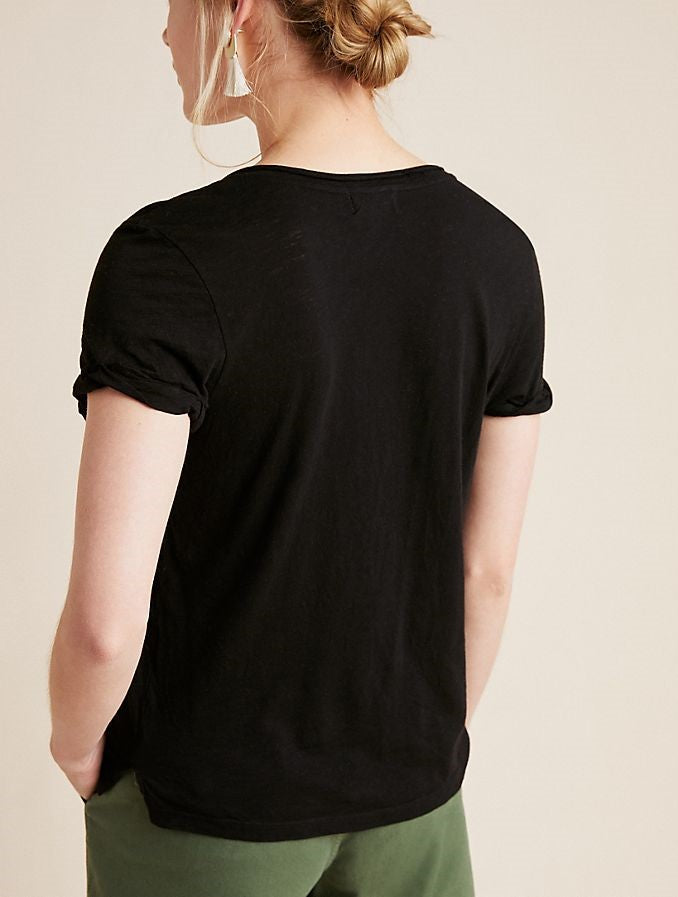 TLA V-Neck Tee Shirt with Pocket - Black - rear view