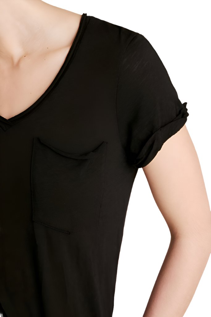TLA V-Neck Tee Shirt with Pocket - Black - close view