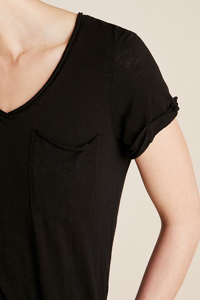 TLA V-Neck Tee Shirt with Pocket - Black - close view
