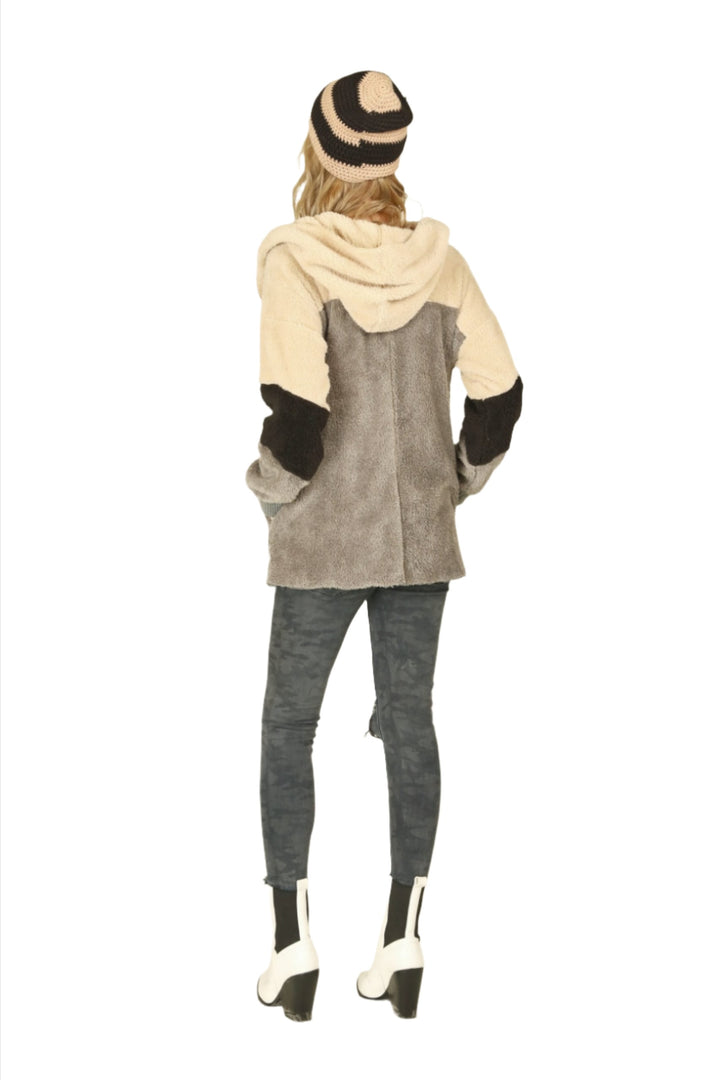 Vintage Havana/Ocean Fuzzy Wrap Sweater CC7874 - camel -  rear view