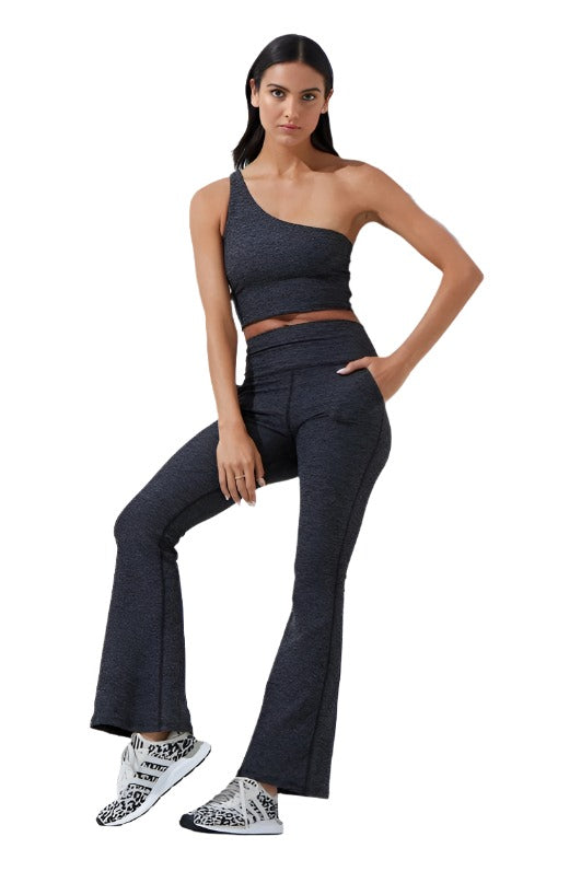 FINAL SALE! Noli Curve Flair Legging - Charcoal Heather - Front Full View