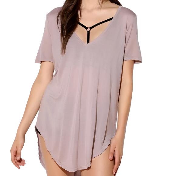 Truly Madly Deeply Deep V Tee Shirt - Mauve  - front view