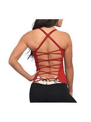Equilibrium Activewear Solid Link Long Top LT113  - red - rear view