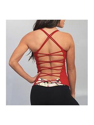 Equilibrium Activewear Solid Link Long Top LT113  - red - rear view