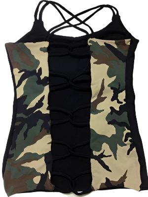 Equilibrium Activewear Link Top Camo LT113C - Black/Green Camo