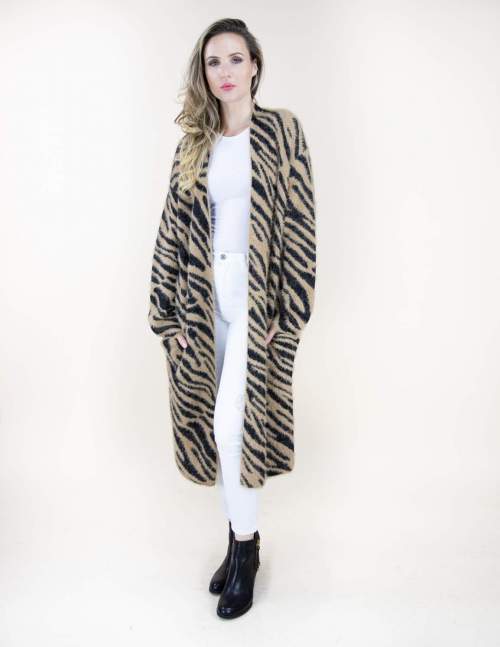 Very Moda Long Eyelash Cardigan Sweater Zebra - front view
