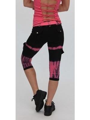 Equilibrium Activewear Tie Dyed Capri C344 - Pink-Black Tie Dye -  rear view