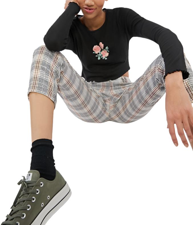 TMD Black Floral Long Sleeve Crop - Black - front alt  view