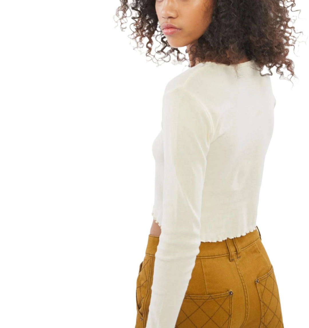 TMD Ivory Floral Long Sleeve Crop - Ivory - rear view