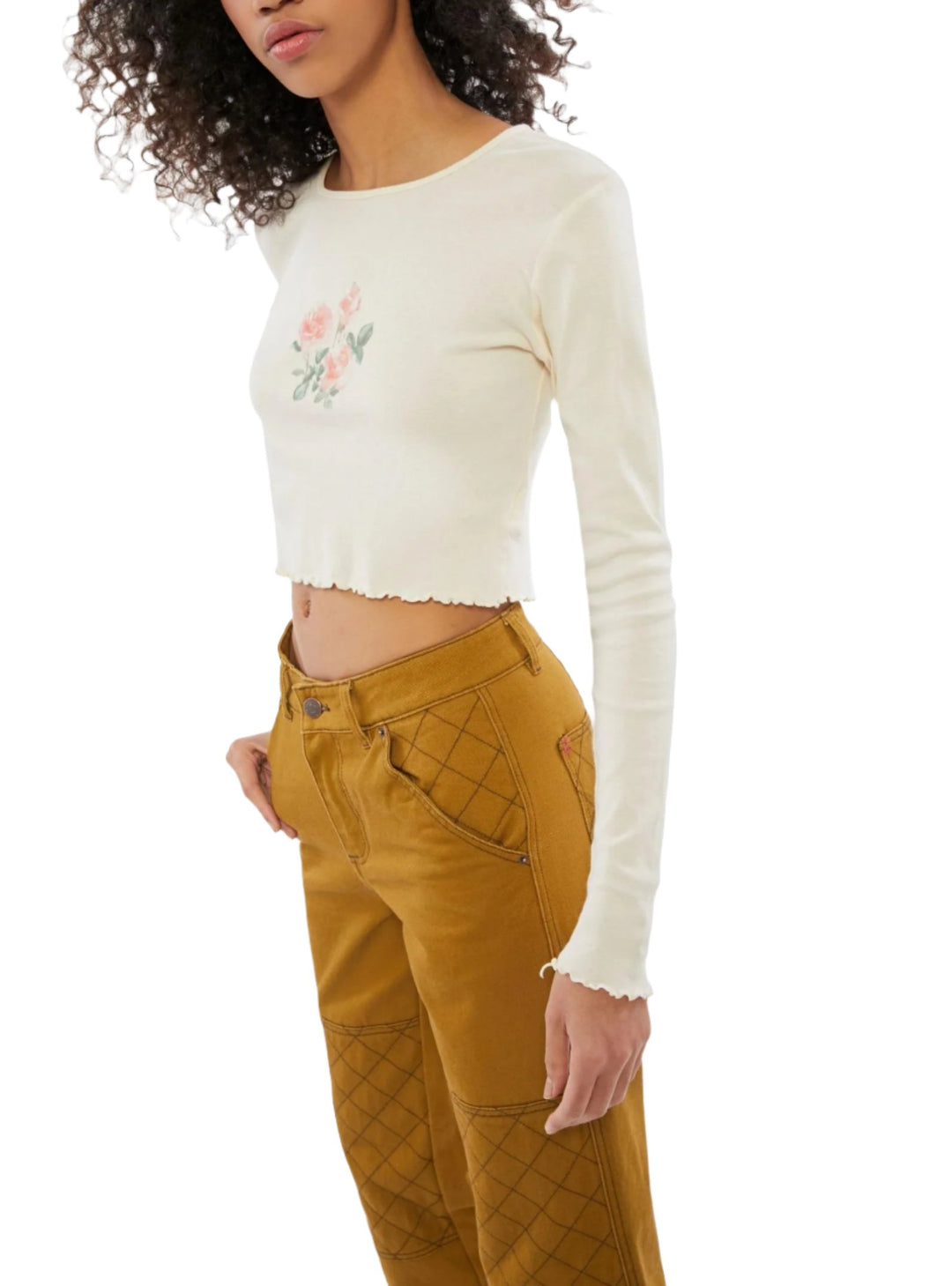 TMD Ivory Floral Long Sleeve Crop - Ivory - side view
