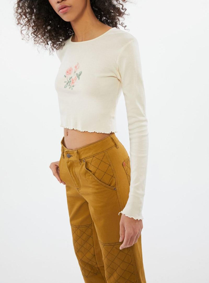 TMD Ivory Floral Long Sleeve Crop - Ivory - side view