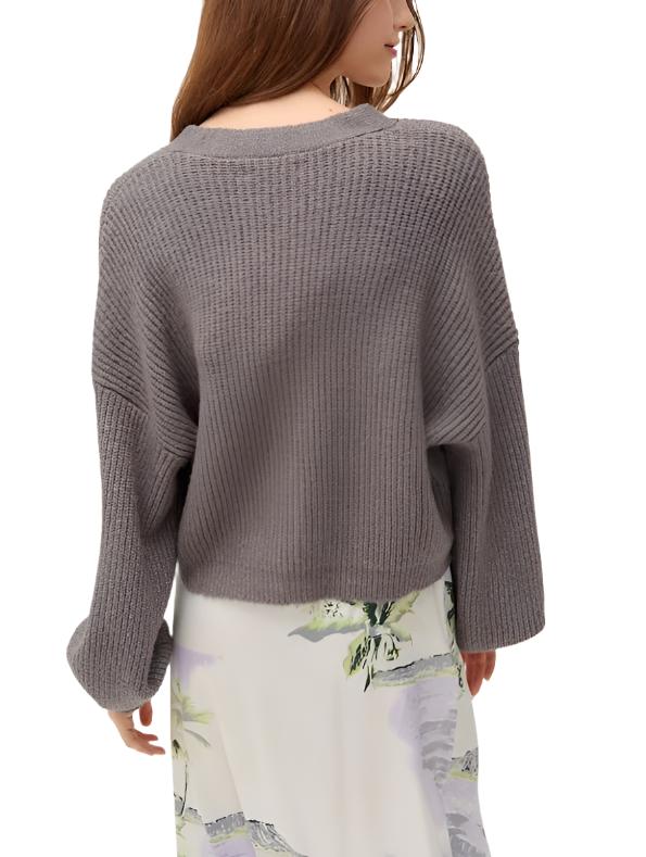 TMD Grey Piper Balloon Sleeve Cardigan - rear view