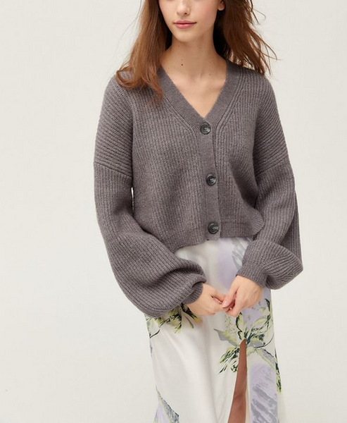 Truly, Madly Deeply Grey Piper Balloon Sleeve Cardigan