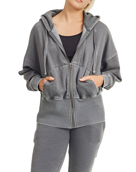Mono B Fleece Hoodie Jacket KJ11571 - Black - front view