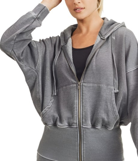 Mono B Fleece Hoodie Jacket KJ11571 - Black - front alt view