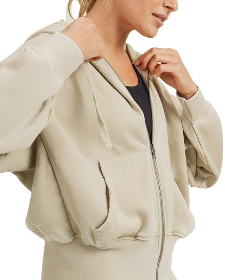 Mono B Fleece Hoodie Jacket KJ11571 - Natural - side  view