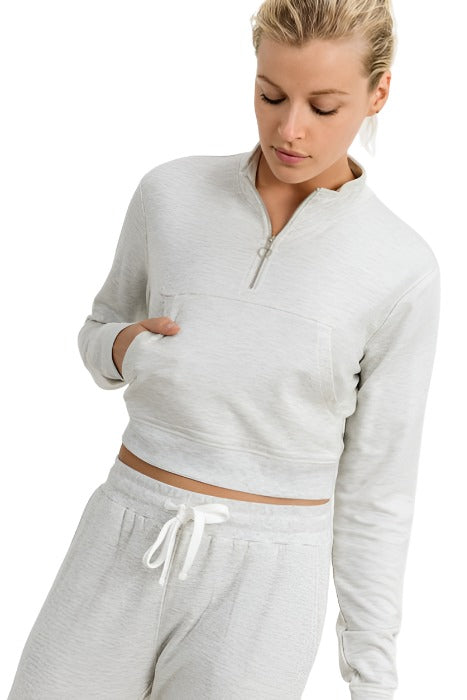 Mono B Crop Half Zip Sweatshirt KT11203 Grey - front view