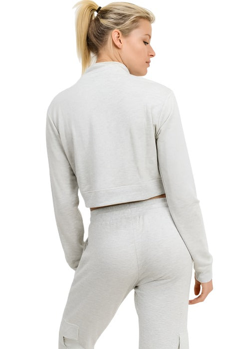 Mono B Crop Half Zip Sweatshirt KT11203 Grey - rear alt view