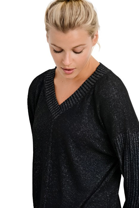 Mono B V Neck Hacci Sweater KT11253 - Black - front alt view