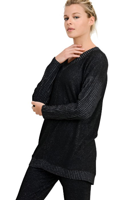 Mono B V Neck Hacci Sweater KT11253 - Black - side view