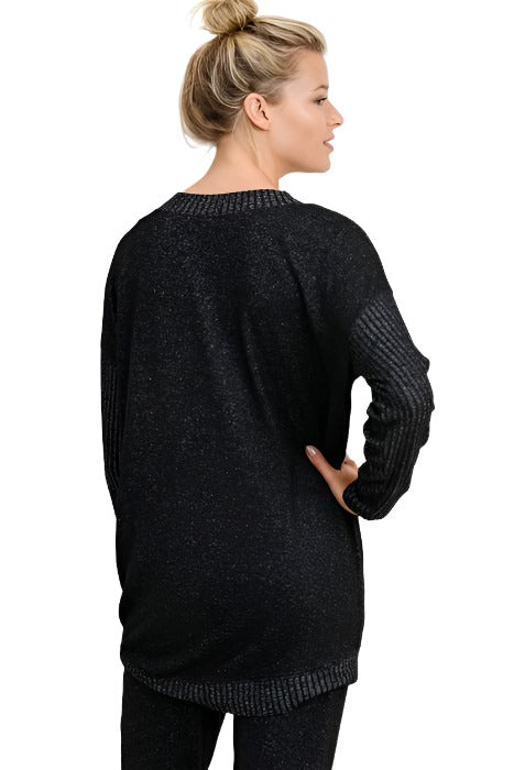 Mono B V Neck Hacci Sweater KT11253 - Black - rear view