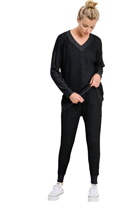 Mono B V Neck Hacci Sweater KT11253 - Black - front alt view 1