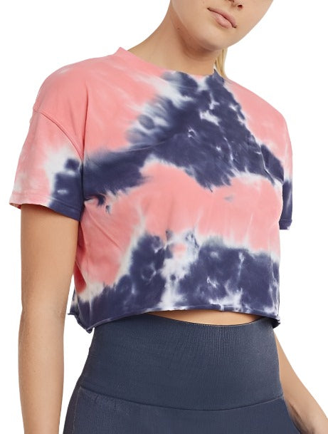 Mono B Tie Dye Cropped Tee KT11385 - Peach/Navy  -  front view