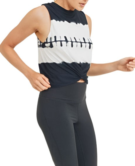 Mono B. Twisted Tie Dye Tank KT11412 - Black/TieDye   -  side view