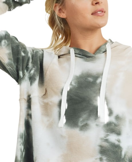 Mono B Tie Dye Jacquard Cropped Hoodie KT11687 -  Pastel Tie Dye -  close view
