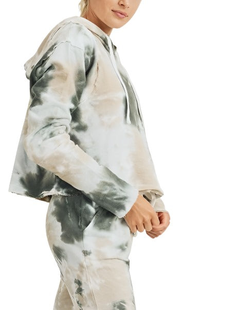 Mono B Tie Dye Jacquard Cropped Hoodie KT11687 -  Pastel Tie Dye -  side view