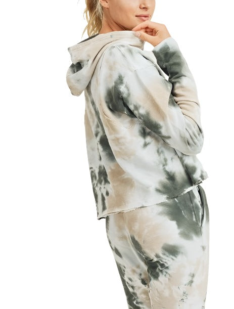 Mono B Tie Dye Jacquard Cropped Hoodie KT11687 -  Pastel Tie Dye -  side alt view