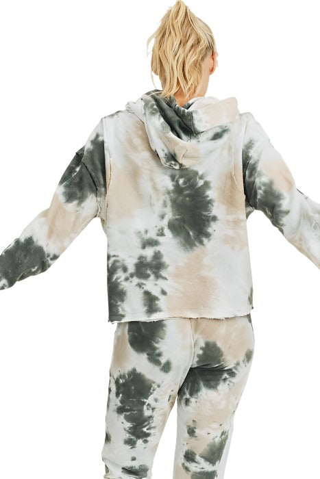 Mono B Tie Dye Jacquard Cropped Hoodie KT11687 -  Pastel Tie Dye -  rear view