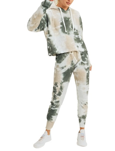 Mono B Tie Dye Jacquard Cropped Hoodie KT11687 -  Pastel Tie Dye -  front alt view