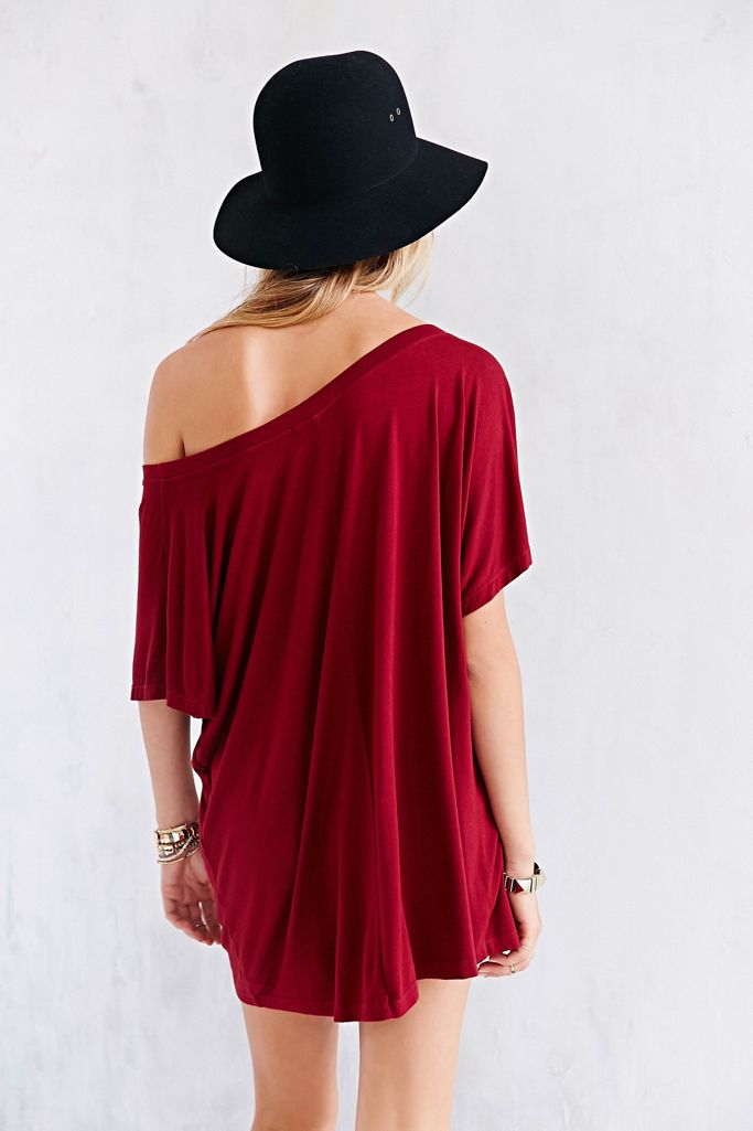 Truly Madly Deeply Off the Shoulder Tee Shirt - burgundy  - rear view